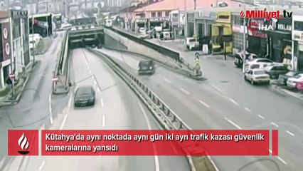 Kütahya'da aynı noktada aynı gün iki trafik kazası kamerada