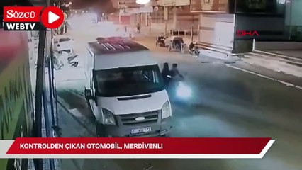Kontrolden çıkan otomobil, merdivenlere çarparak durabildi