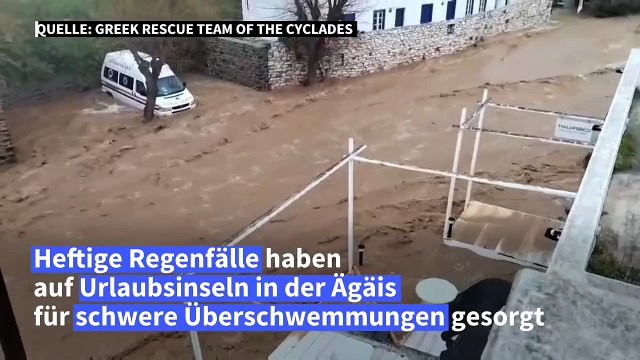 Griechenland: Überflutungen auf Urlaubsinseln in der Ägäis