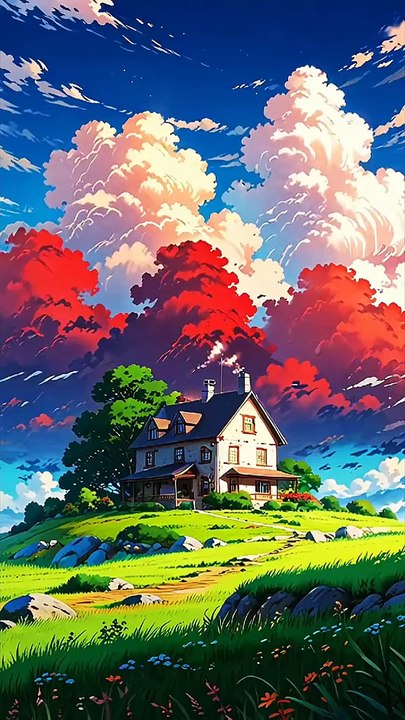 Dreamy House on a Hill | Blue Sky & Floating Clouds Live Wallpaper