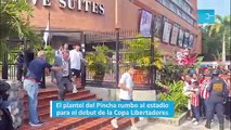 El plantel del Pincha rumbo al estadio para el debut de la Copa Libertadores