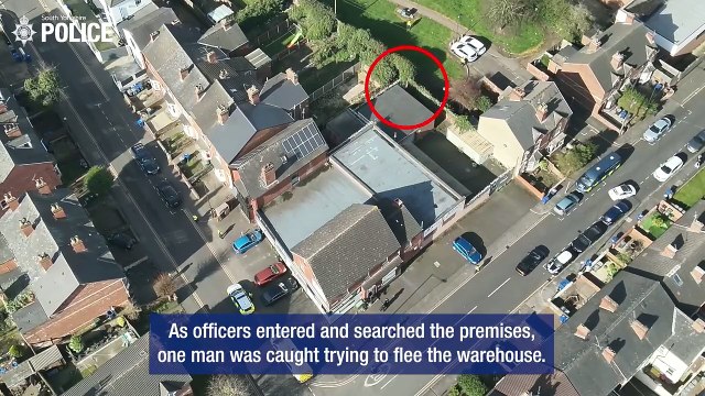 Watch as drone tracks man hopping garden fences as he flees £500k cannabis factory