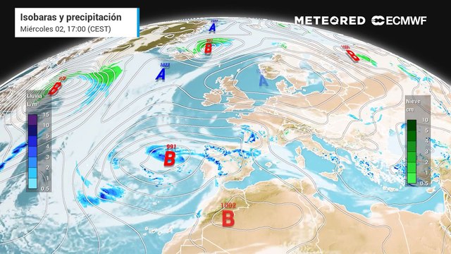 La borrasca Nuria traerá precipitaciones casi generalizadas y localmente cuantiosas a España en los próximos días