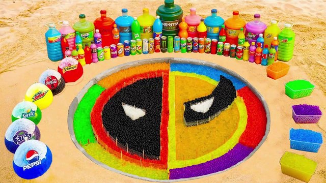 How to make Rainbow Deadpool 3 Logo with Orbeez, Big Balloons of Fanta, Coca Cola vs Mentos & Sodas