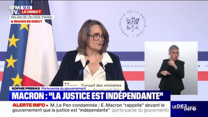 "Le trouble exprimé par le Premier ministre ne concerne pas le jugement" de Marine Le Pen, explique Sophie Primas