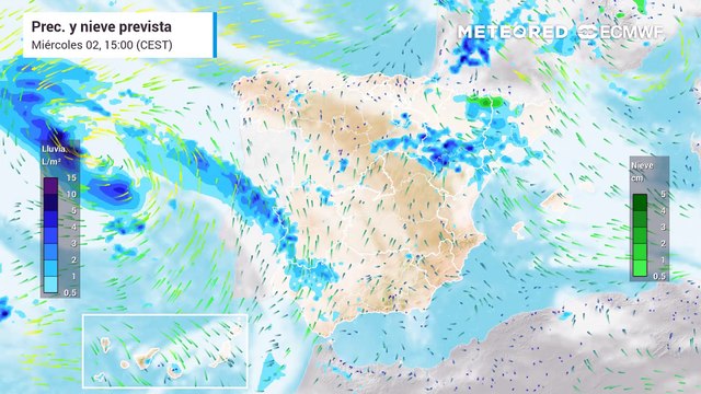 La borrasca Nuria dejará lluvias localmente persistentes en el centro peninsular este jueves