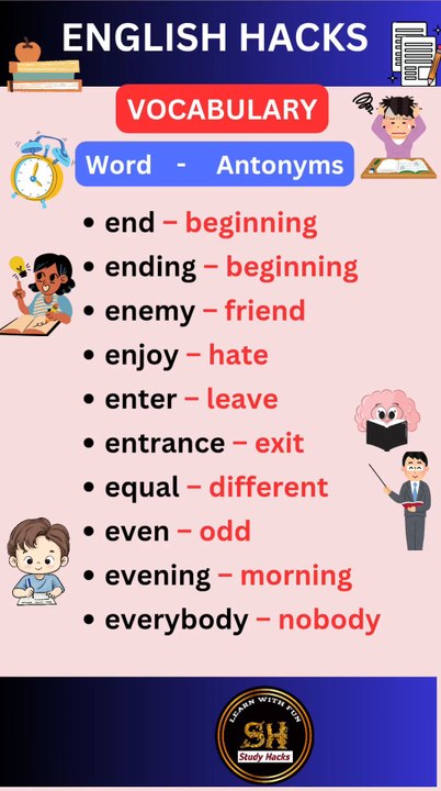 Most important daily use vocabulary with Antonyms 10 #studyhacks123 #vocabulary #english #shorts