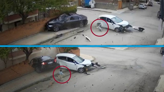 7 kişinin yaralandığı kazada, 4 yaşındaki çocuğun camdan fırladığı anlar kamerada