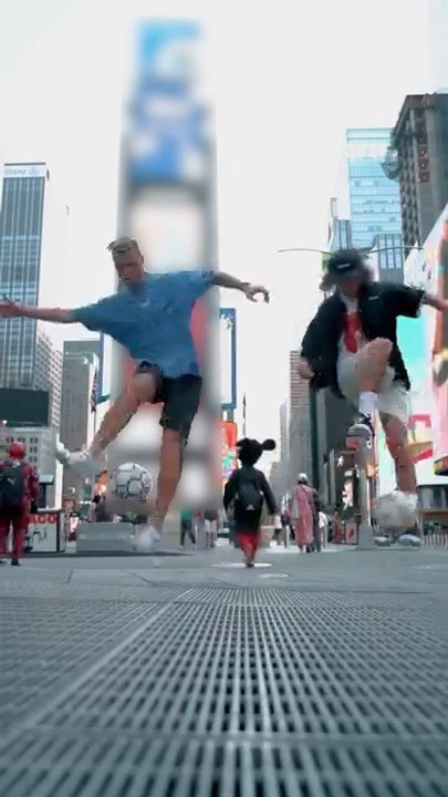 Duo Performs Soccer Ball Tricks at Times Square
