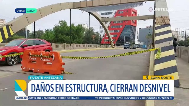 Cierran uno de los carriles del puente Antezana debido a los daños que provocó un tráiler que quedó atascado