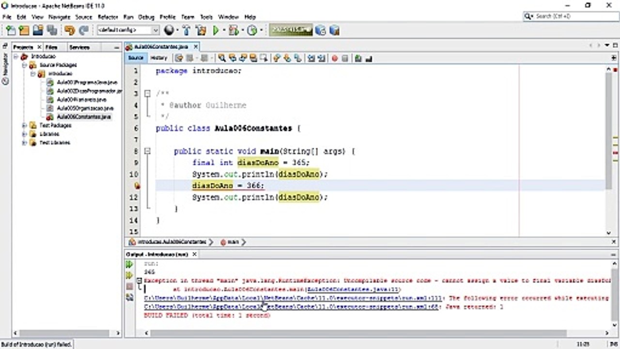 Curso de Java - Aula 007 - Como Criar Constantes no Java
