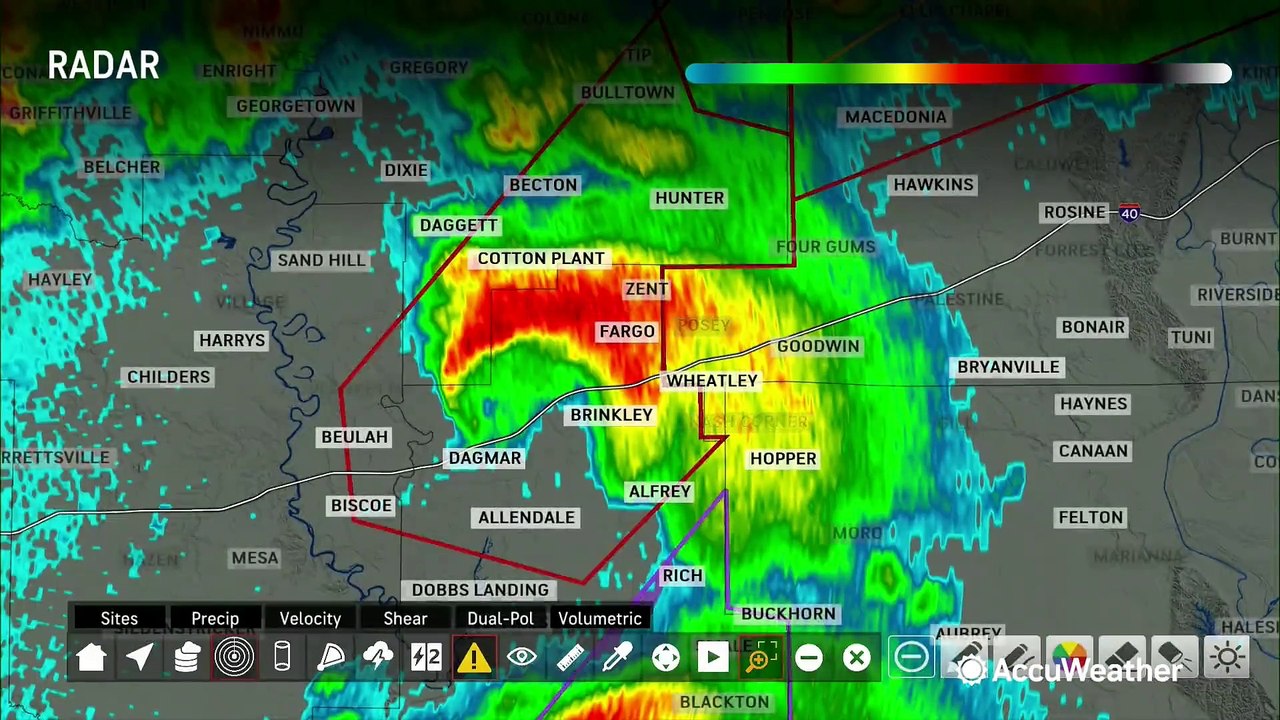 Series of tornado-warned storms slams Arkansas as night falls