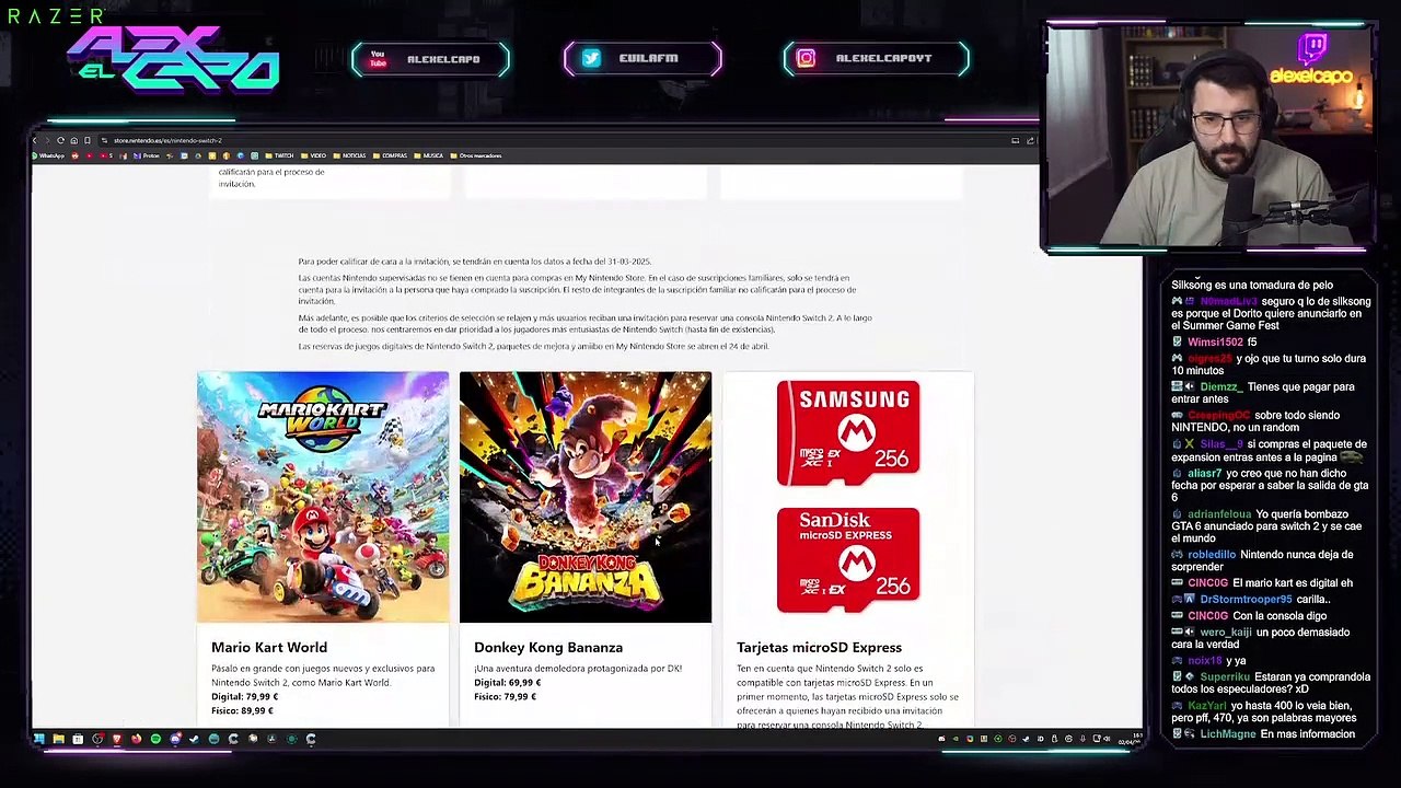 Alexelcapo reacciona a los precios de Switch 2