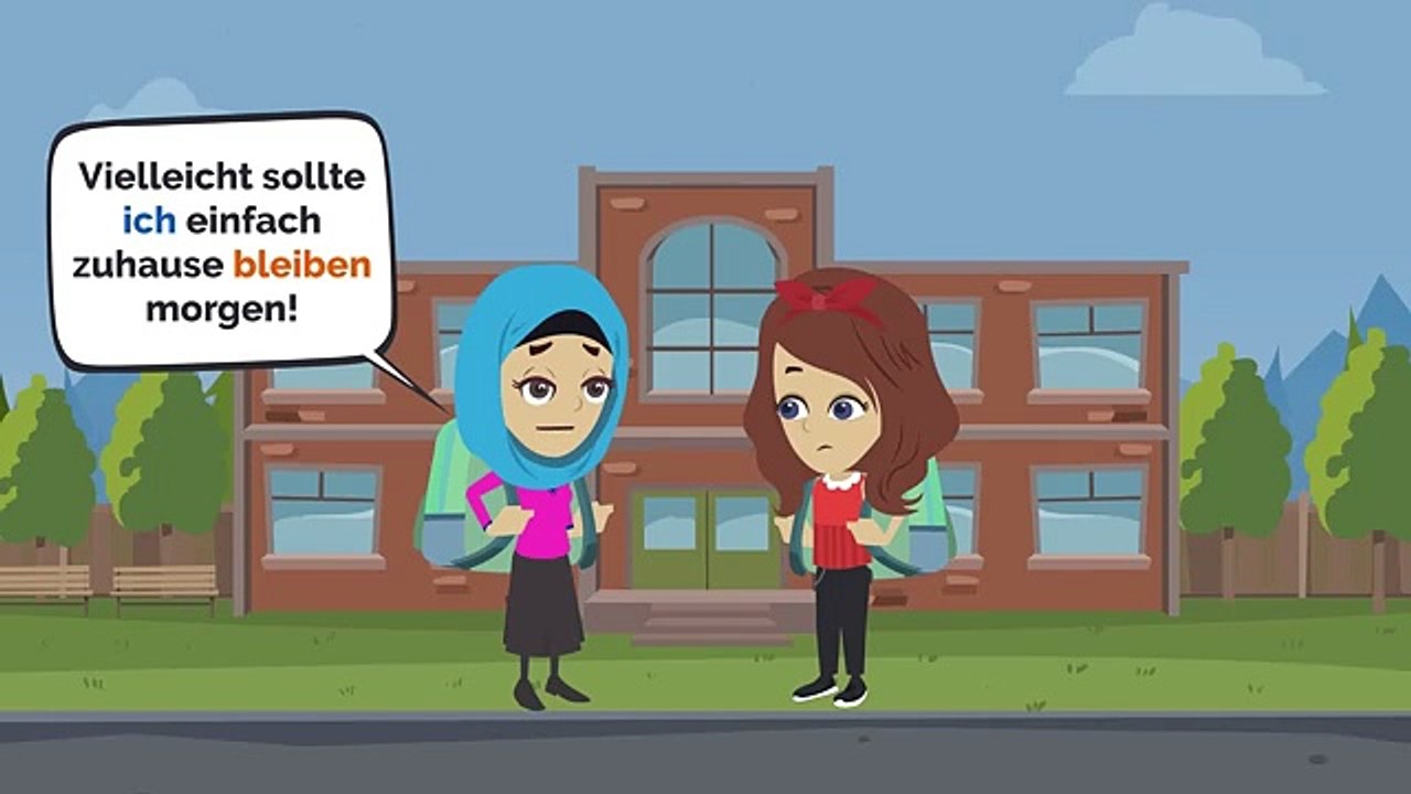 Fatima will nicht schwimmen, aber Herr Schmidt zwingt sie-deutsch verstehen