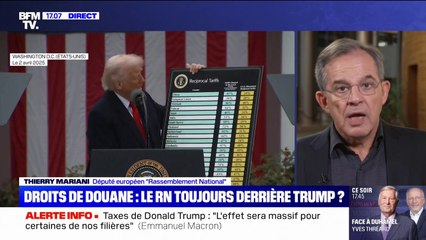 Taxes douanières américaines: "Donald Trump fait ce qu'il avait dit, ce qui est surprenant c'est que l'UE n'ait pas montré les muscles avant", affirme Thierry Mariani (RN)