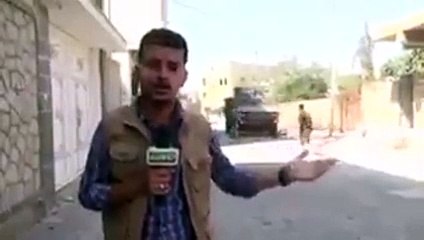 لحظة سقوط قذيفة من الحوثيين بالقرب من مراسل التليفزيون السعودي باليمن