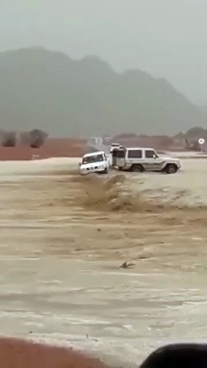 بالفيديو موقف شهم لشاب يقوم بإنقاذ عائلة علقت سيارتهم بسيل جارف في حائل