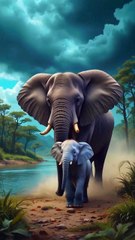 THE MOTHER ELEPHANT SAVE HIS CHILDERN FORM HEAVY RAIN