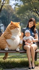 Giant Cuddle Buddy: Big Cat, Baby & Mom’s Heartwarming Happy Moments! 🐾👶💖