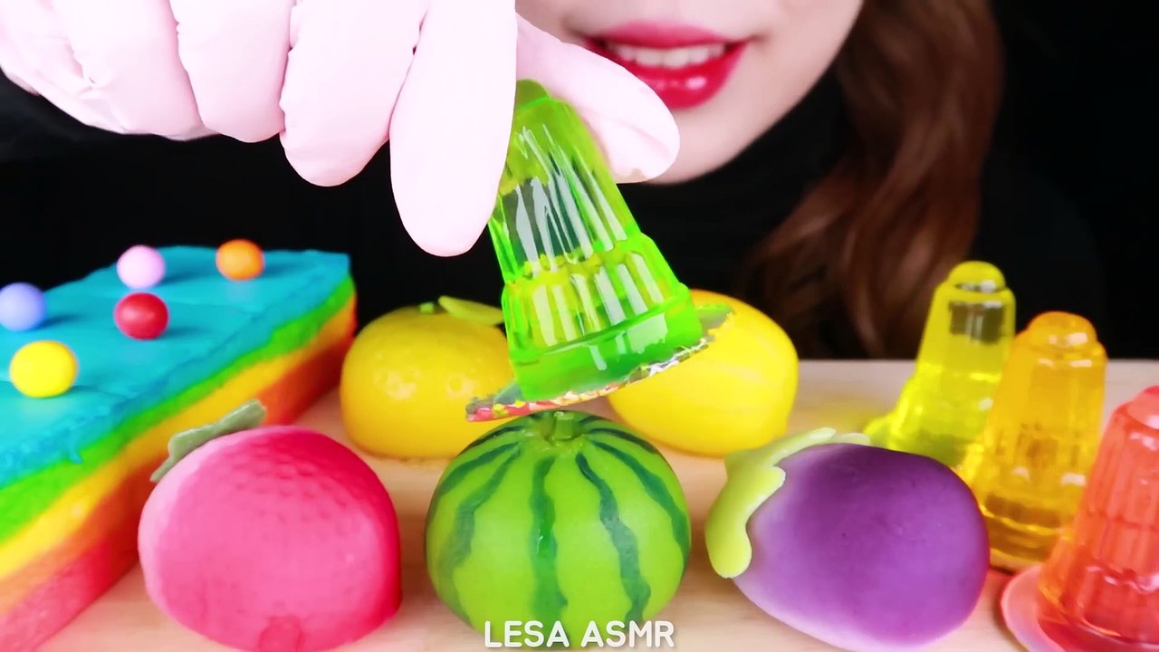 ASMR RAINBOW FRUIT CANDY, MARSHMELLOW, JELLY EATING SOUNDS MUKBANG 무지개 과일 화과자, 수제 마시멜로, 메롱젤리 먹방 咀嚼音