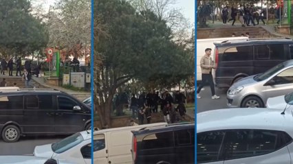 Sarıyer’de parkta 2 grup arasında tekme tokat kavga kamerada