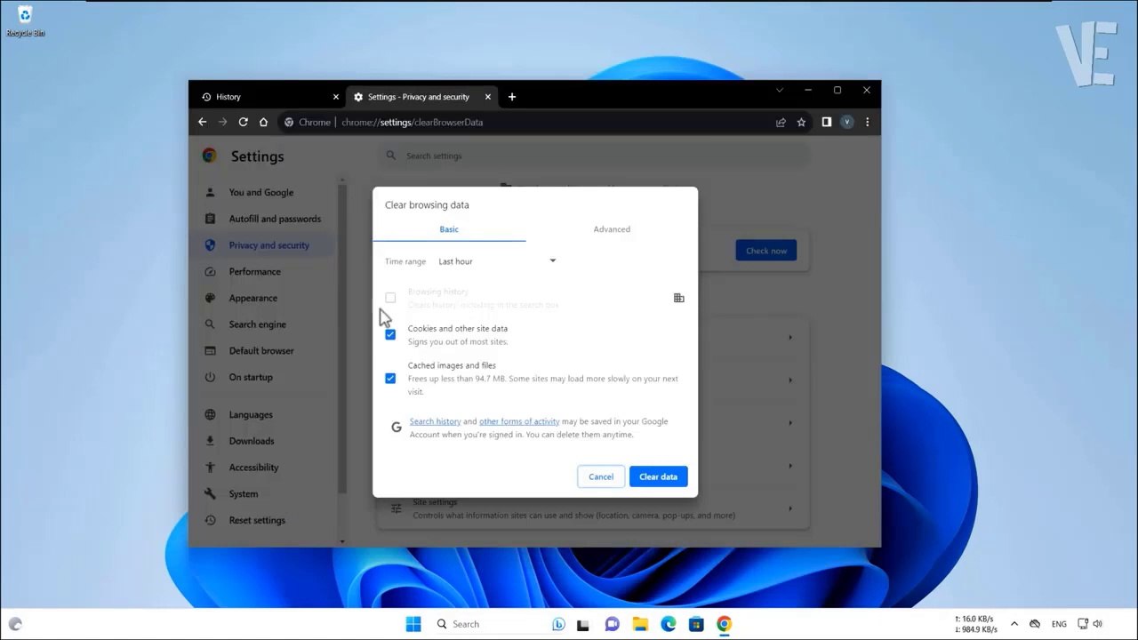 Solved - Can't clear Chrome browsing history data
