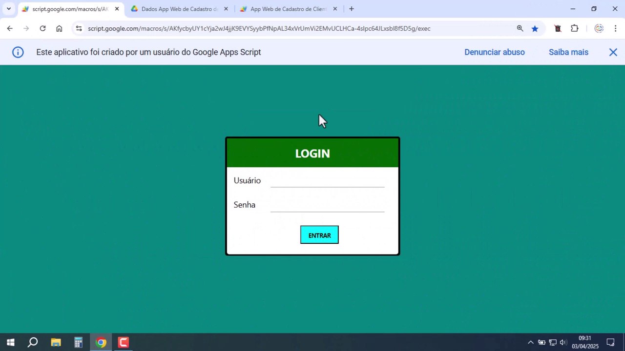 Planilhas Google | App Web de Cadastro de Clientes com Login | PRONTO E GRÁTIS