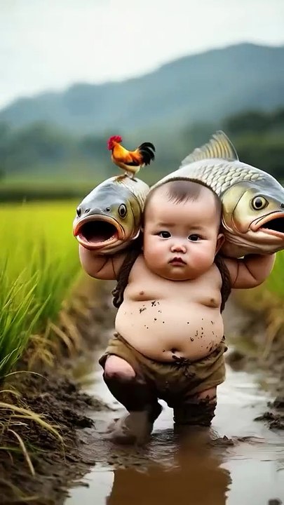 Baby and fish