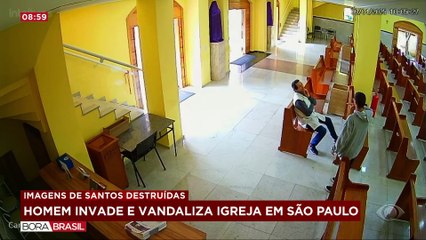 Homem destrói imagens de santos em igreja católica em SP