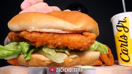 ASMR Carl s Jr Onion Rings & Chicken Tenders & Spicy Chicken Sandwich (No Talking)