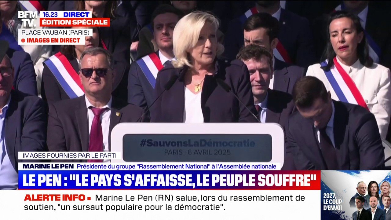 Meeting RN: Marine Le Pen dénonce "une chasse à l'homme politique"