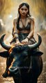 A village girl riding a buffalo #ai #woman #beauty