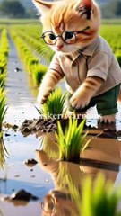 Poor cats friends laughed at him for working on rice field#poorcat #shortfeed #trending #viralvideo