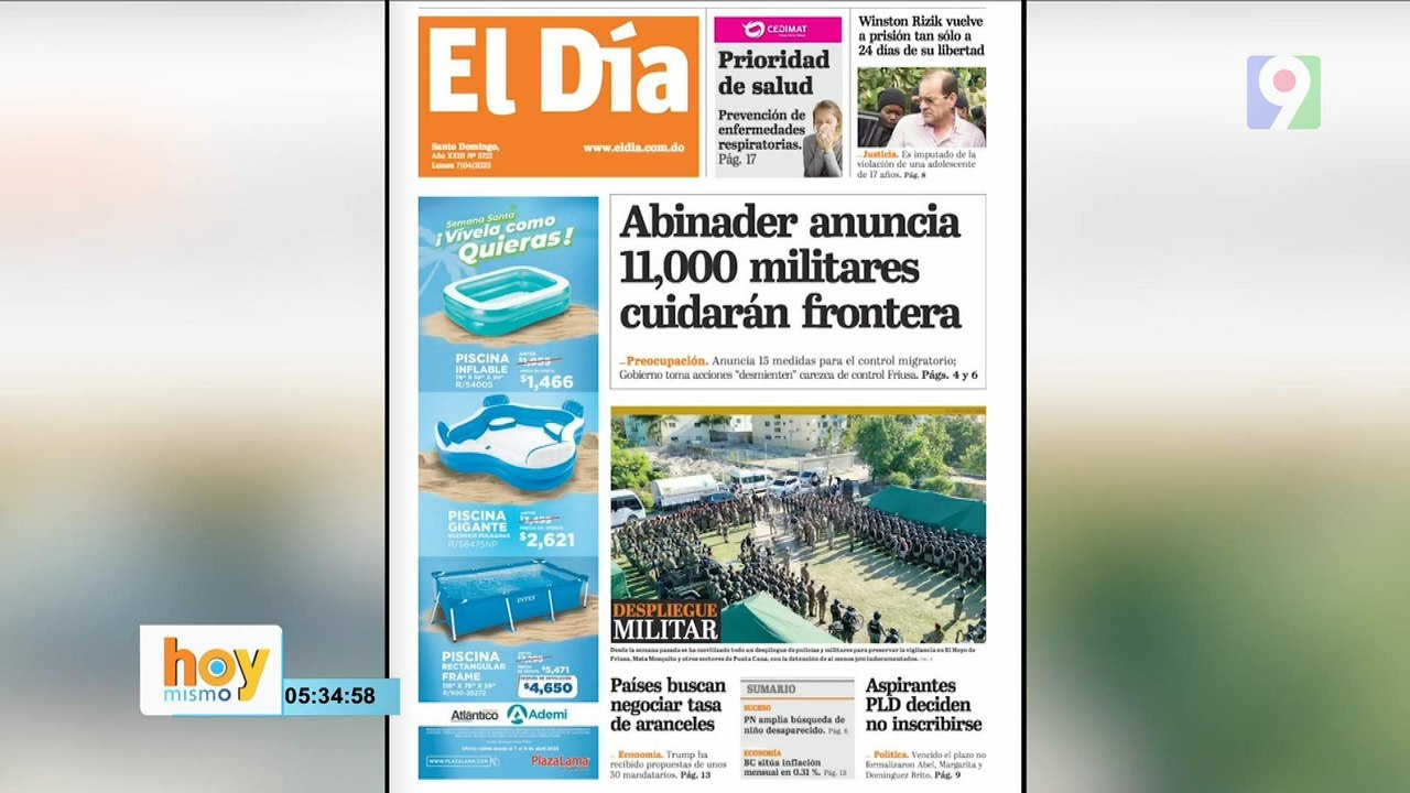 Titulares prensa dominicana lunes 07 de abril  2025 | Hoy Mismo
