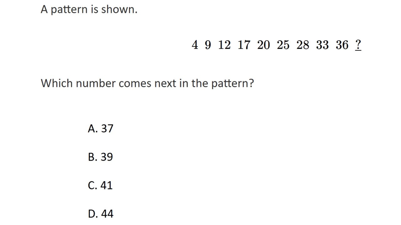 Number patterns question #8. State exam question (released) for 5th grade.