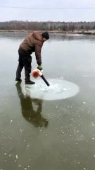 Blowing air into a frozen lake!