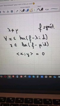 Preuve que les sous espaces propres d'un endomorphisme symétrique (ou autoadjoint) sont orthogonaux deux à deux. Ce qui justifie l'économie dans le procédé de Gram Schmidt.#geometrie #vecteur #matrice #spectral #concours #prepa