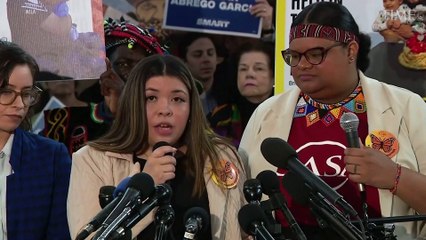 Wife of Man Mistakenly Deported to El Salvador Speaks During a News Conference