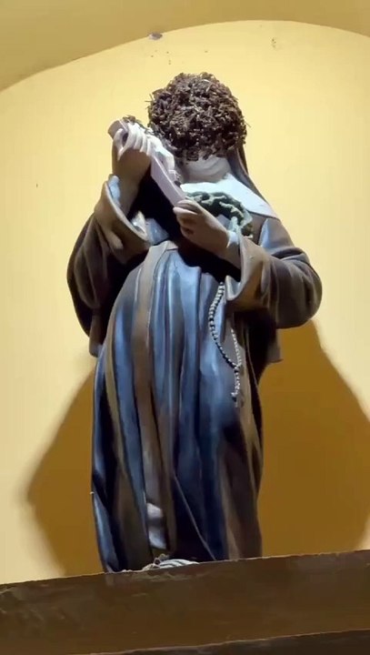 Vespas pousam em imagem de santa conhecida por milagre com os insetos; assista