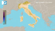 Mappa relativa agli accumuli di pioggia previsti