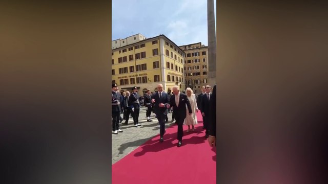 Re Carlo e regina Camilla alla Camera accolti da Fontana e La Russa
