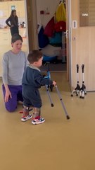 Toddler Walks With Walking Sticks for the First Time