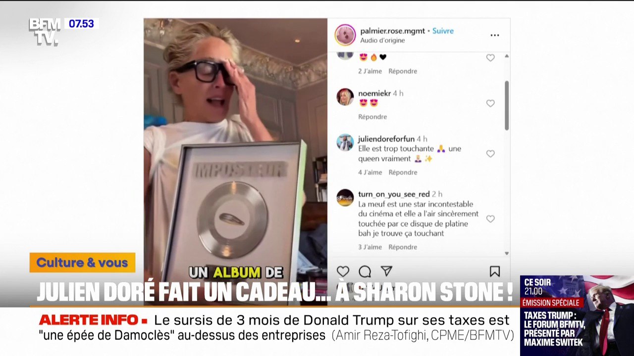 Julien Doré offre un disque de platine à Sharon Stone avec qui il interprète un titre sur son nouvel album