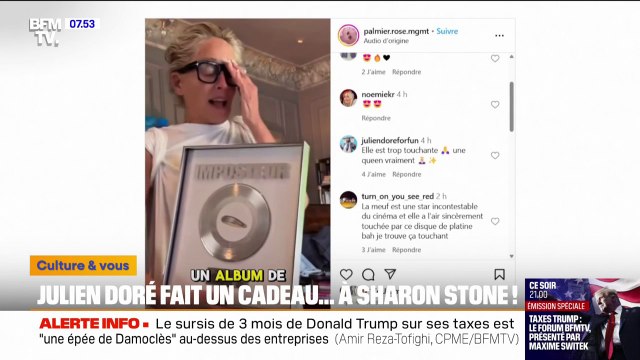 Julien Doré offre un disque de platine à Sharon Stone avec qui il interprète un titre sur son nouvel album