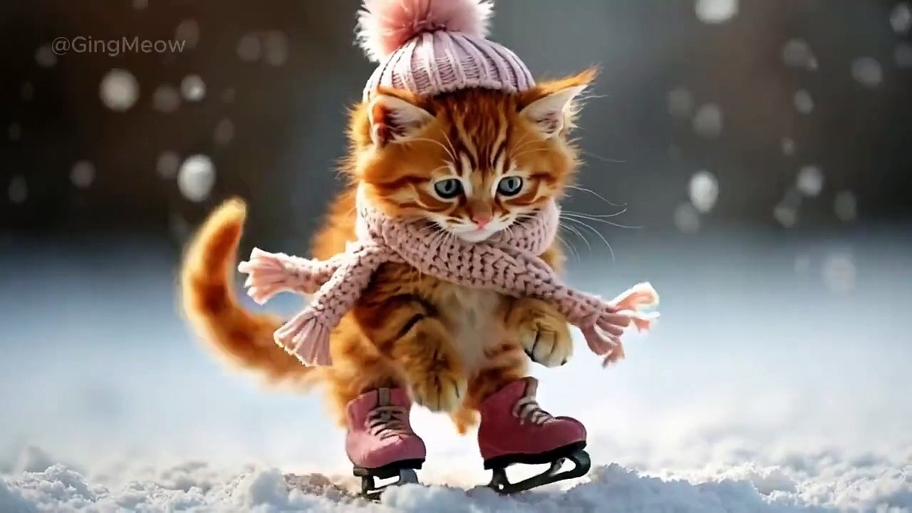 Tiny Cats Ice Skating Adventure