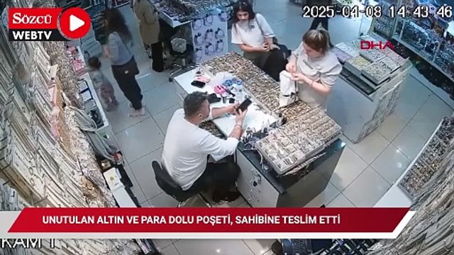 Düğün alışverişinde unutulan altın ve para dolu poşeti, sahibine teslim etti