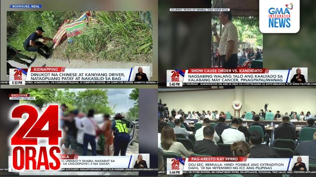 24 Oras: (Part 1) Mayoral candidate na si Kerwin Espinosa, binaril; Dinukot na Chinese at kaniyang driver, natagpuang patay sa bag; nagsabing walang talo ang kaalyado sa kalabang may cancer, pinagpapaliwanag; DOJ Sec. Remulla: Hindi posible ang..., atbp.