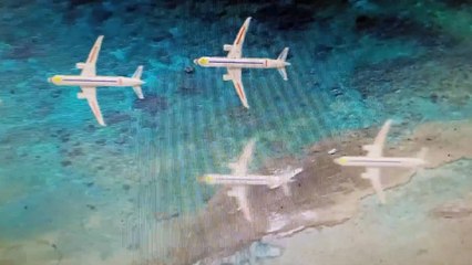 aeroplanes are flying above the sea