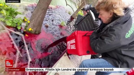 Greenpeace, Filistin için Londra’da çeşmeyi kırmızıya boyadı