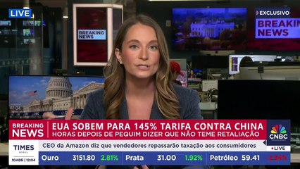 Mercado reage em queda após EUA imporem tarifa de 145% contra a China | CNBC BREAKING
